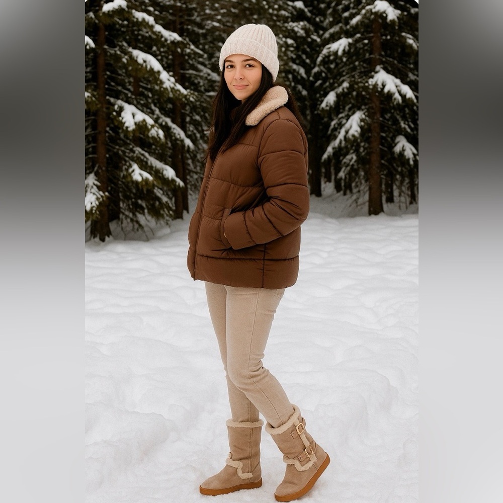Tory Burch Tan Mellow Shearling Buckle Cozy Boots SZ 7 with Buckle Detail